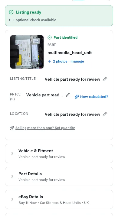Real MV1 mobile listing review screen with private listing data removed